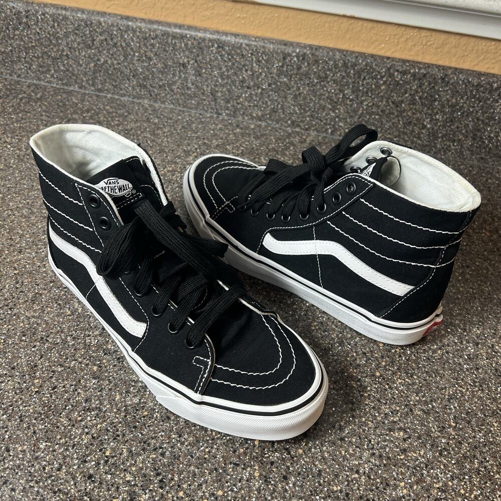 Vans Classic Sk8-Hi Black Canvas Mens Sz 8 Skate Shoe Womens 9.5 Lace Up Sneaker